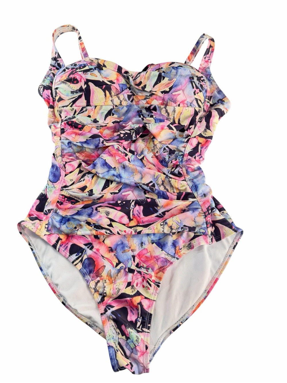 Nicole Miller Girls Floral Ruched One-Piece Swimsuit in Pink, Purple and Blue